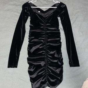 Black Velvet Ruched Bodycon Mini Dress